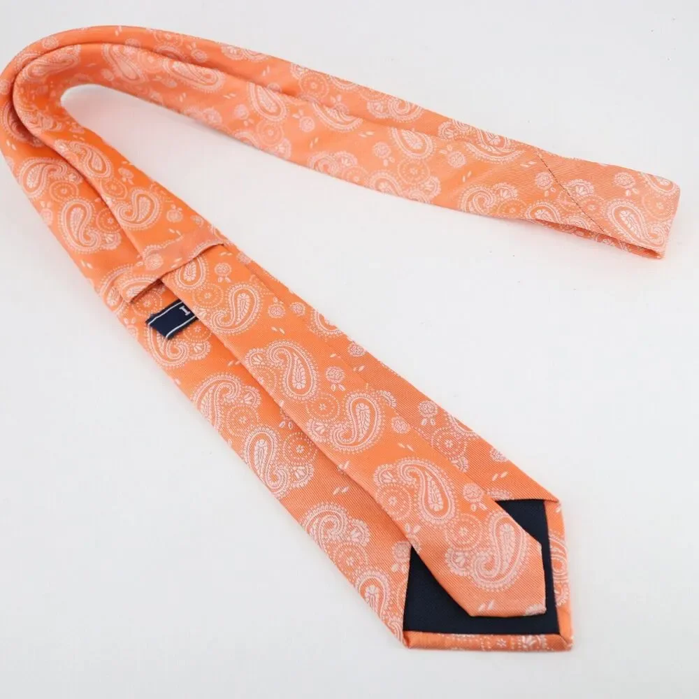 Izod Silk Neck Tie Men 58 in Silk Orange Peach Cream Paisley Floral Necktie Wide